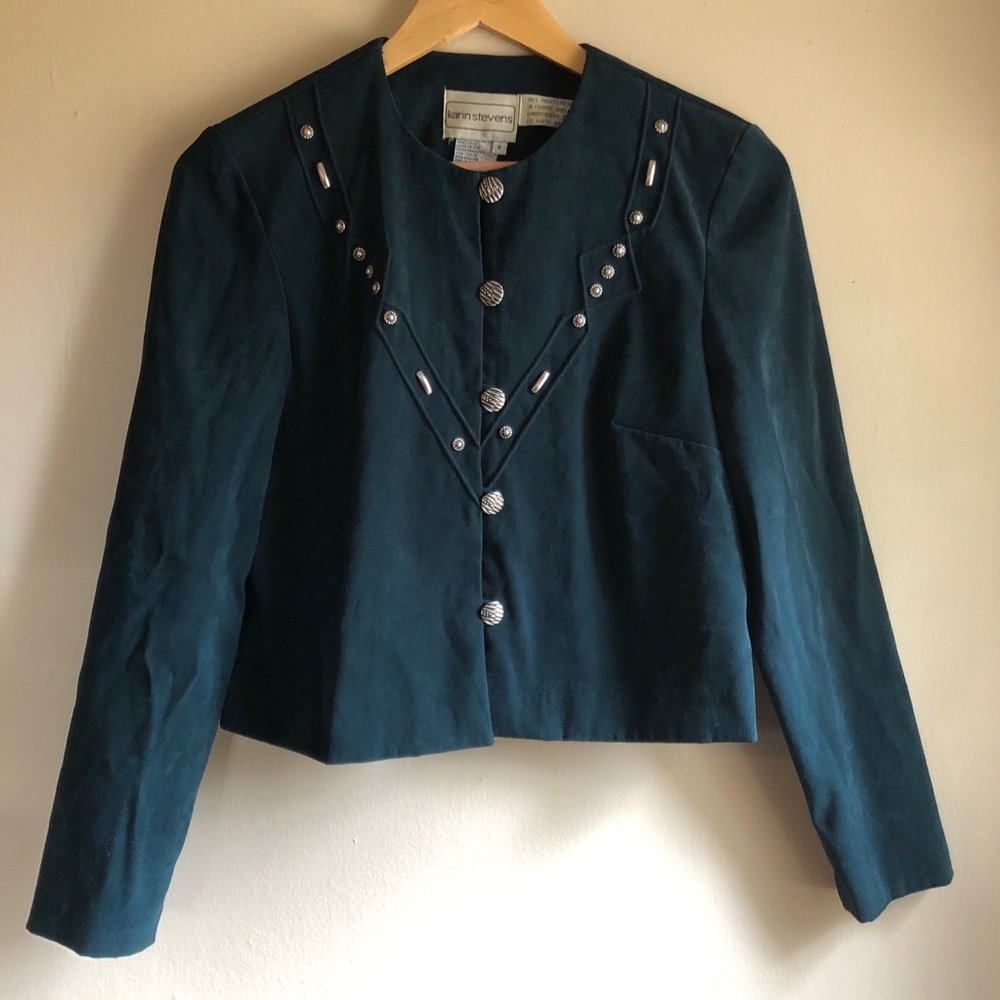 Vtg KARIN STEVENS Trendy Blazer w/ Silver Button